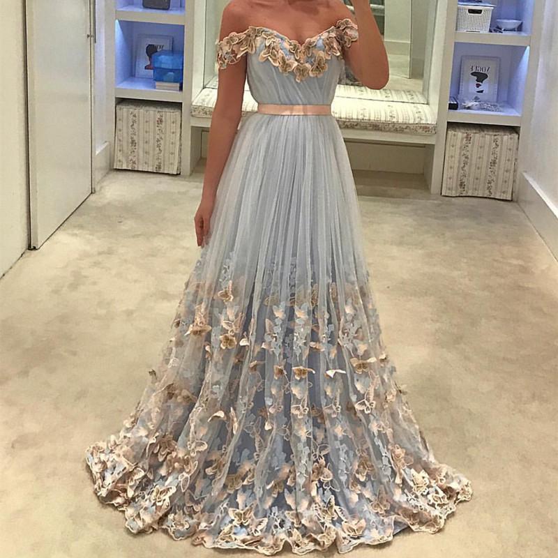 Siaoryne LP0927 Off the Shoulder Flowers Prom Dresses Long Evening Gowns for Junior Girls
