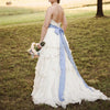 WD5539 Sweetheart Tiered Chiffon Beach Wedding Dress with Blue Belt Bridal Gown Summer Backless 2018