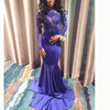 Royal Blue Mermaid Lace Long Sleeves Evening Dresses for Women,Formal Prom Gown