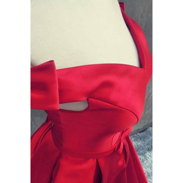 Elegant Off the Shoulder A Line Satin Red Prom Dress Long Formal Gown Vestido De Festa LP719