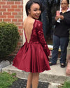 Africa Short Prom Dress Black A Line Lace with Long Sleeves Short Party Dresses Evening Wear