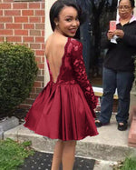 Africa Short Prom Dress Black A Line Lace with Long Sleeves Short Party Dresses Evening Wear
