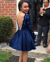 Africa Short Prom Dress Black A Line Lace with Long Sleeves Short Party Dresses Evening Wear