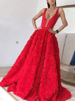 Red A Line Flowers Prom Gown Girls Long Outfit PL3365