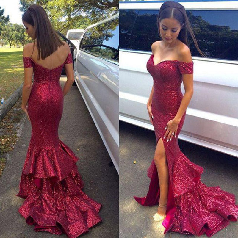 Sparkle Red Sequins Mermaid Evening Dresses Women Formal Party Gown kleider damen 2018 abent kleider