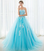 Turquoise Blue Sweetheart Ball Gown Wedding  Engagement Dress Evening Party Prom Gown with ivory Lace WD01211