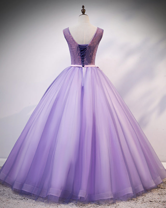 Lilac Purple Scoop Neck Ball Gown Sweet 16 Birthday Party Dress Quinceanera Gown for Girls PL10326