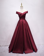 Elegant Off the Shoulder Pocket Burgundy Prom Party Dress Long Evening Gown PL08290
