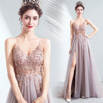 PL1103 Fancy Sexy Tulle Slit Lace Beading Prom Dresses Long Gown Vestido De Festa 2022