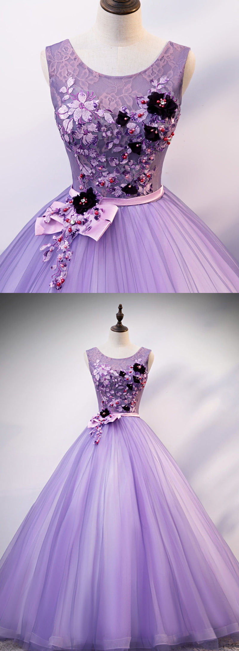 Lilac Purple Scoop Neck Ball Gown Sweet 16 Birthday Party Dress Quinceanera Gown for Girls PL10326