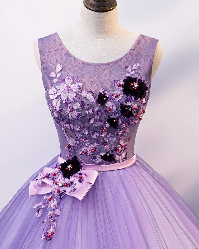 Lilac Purple Scoop Neck Ball Gown Sweet 16 Birthday Party Dress Quinceanera Gown for Girls PL10326