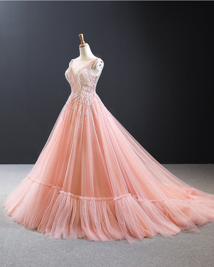 Princess Pink Ball Gown Wedding Dress Ball Goqn Quinceanera Sweet 16 Prom Gown PL0607