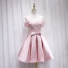 Champagne Short Prom Dresses Off the Shoulder Satin and Lace Homecoming Graduation Gown for Girls SP10118