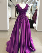 Siaoryne Elegant Cap Sleeves lace Prom Dress 2020 Long with Slit Evening Gowns PL6952