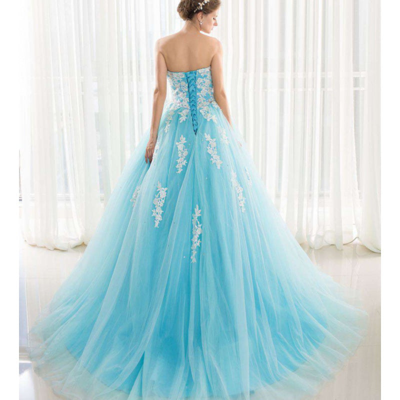 Turquoise Blue Sweetheart Ball Gown Wedding  Engagement Dress Evening Party Prom Gown with ivory Lace WD01211