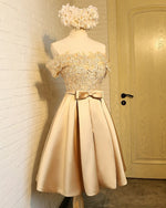 Champagne Short Prom Dresses Off the Shoulder Satin and Lace Homecoming Graduation Gown for Girls SP10118