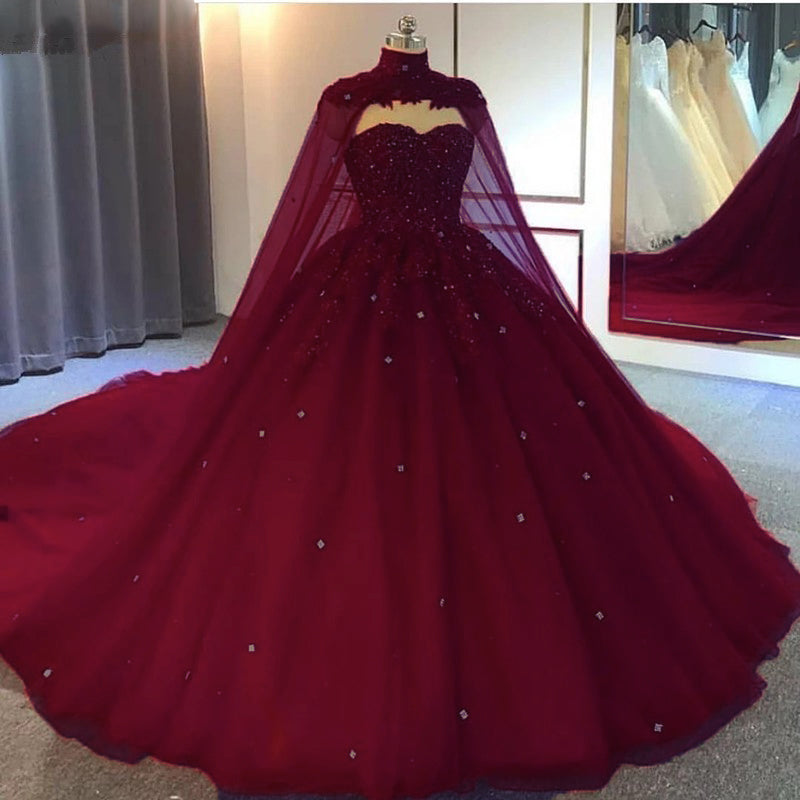 Stunning Beading Ball Gown Wedding Dress with Cape Masquerade Dress Burgundy/Roayl Blue WD10121