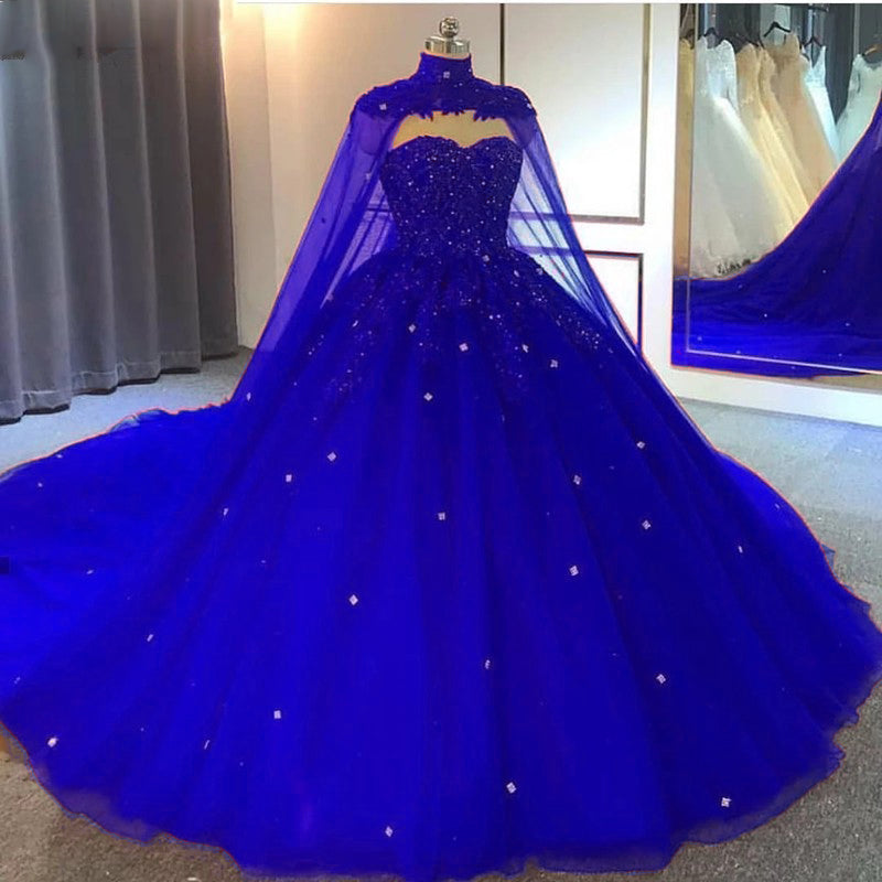 Stunning Beading Ball Gown Wedding Dress with Cape Masquerade Dress Burgundy/Roayl Blue WD10121