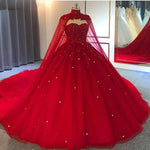 Stunning Beading Ball Gown Wedding Dress with Cape Masquerade Dress Burgundy/Roayl Blue WD10121