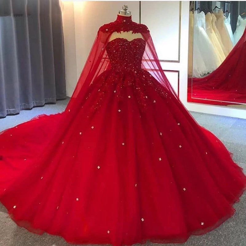 Stunning Beading Ball Gown Wedding Dress with Cape Masquerade Dress Burgundy/Roayl Blue WD10121