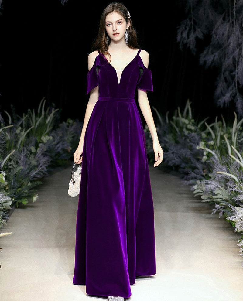PL1452 Purple /Burgundy/Blue Long Velvet Evening Party Dresses Marige De Robe Gown
