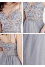 Amazing Gray/Blue Two Tunes Long Party Prom Dress with Straps Vestidos Longo PL0829