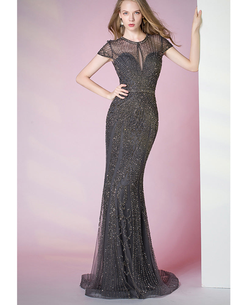 Luxury Champagne Beading Mermaid Long Evening Dresses Formal Gown PL21 ...