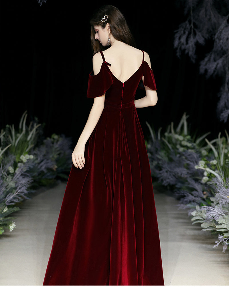 PL1452 Purple /Burgundy/Blue Long Velvet Evening Party Dresses Marige De Robe Gown