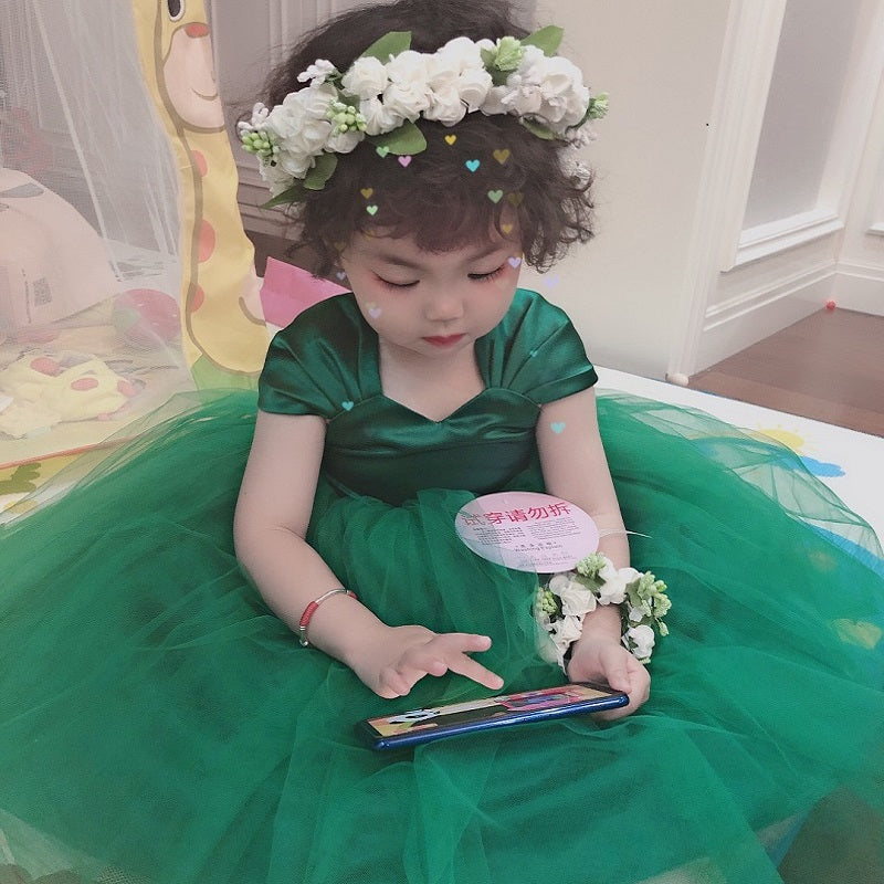 Princess Dark green Ball Gown Baby Flower Girl Dress ,Kids Party Dress with Straps ,Pageant Formal Gown for Little Girl PL01030