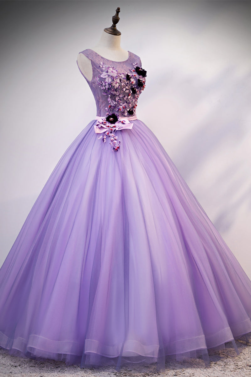 Lilac Purple Scoop Neck Ball Gown Sweet 16 Birthday Party Dress Quinceanera Gown for Girls PL10326