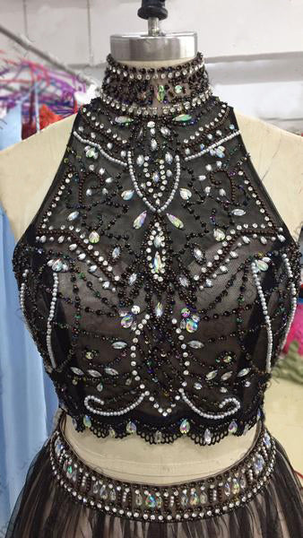 LP077  Crop Top High Neck Beaded Prom Gown For Girls ,Senior Formal Long Dresses