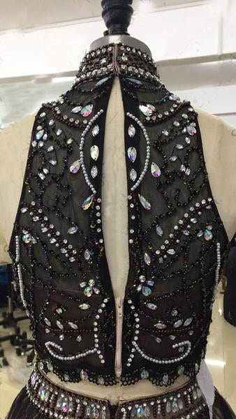 LP077  Crop Top High Neck Beaded Prom Gown For Girls ,Senior Formal Long Dresses
