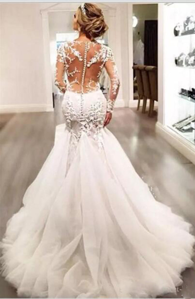 Siaoryne WD023 Long Sleeves Sexy See Through Wedding dress Mermaid Bridal Gowns Lace