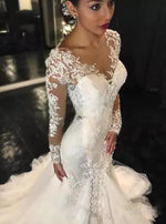 Siaoryne WD023 Long Sleeves Sexy See Through Wedding dress Mermaid Bridal Gowns Lace