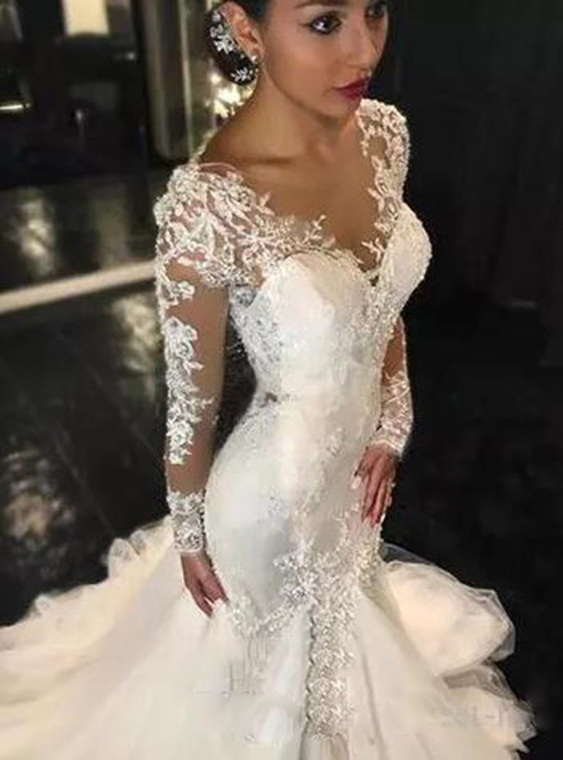 Siaoryne WD023 Long Sleeves Sexy See Through Wedding dress Mermaid Bridal Gowns Lace