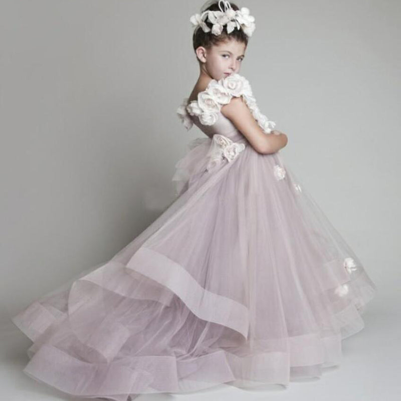 lovely handmade flowers Flower girl dress,little girls evening party gowns,first communion Dress
