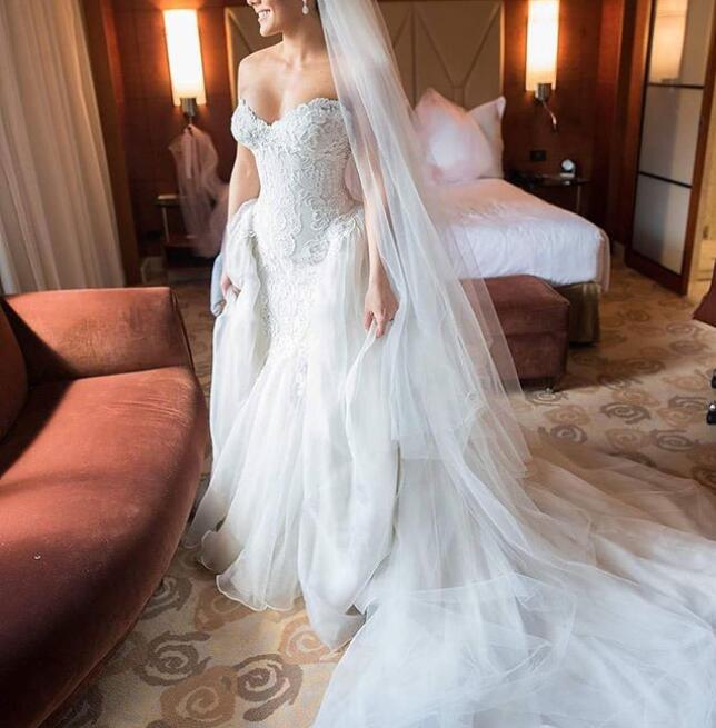 WD354 Mermaid Wedding Dress Detachable Train,Luxury Long Train Bridal Gown 2018