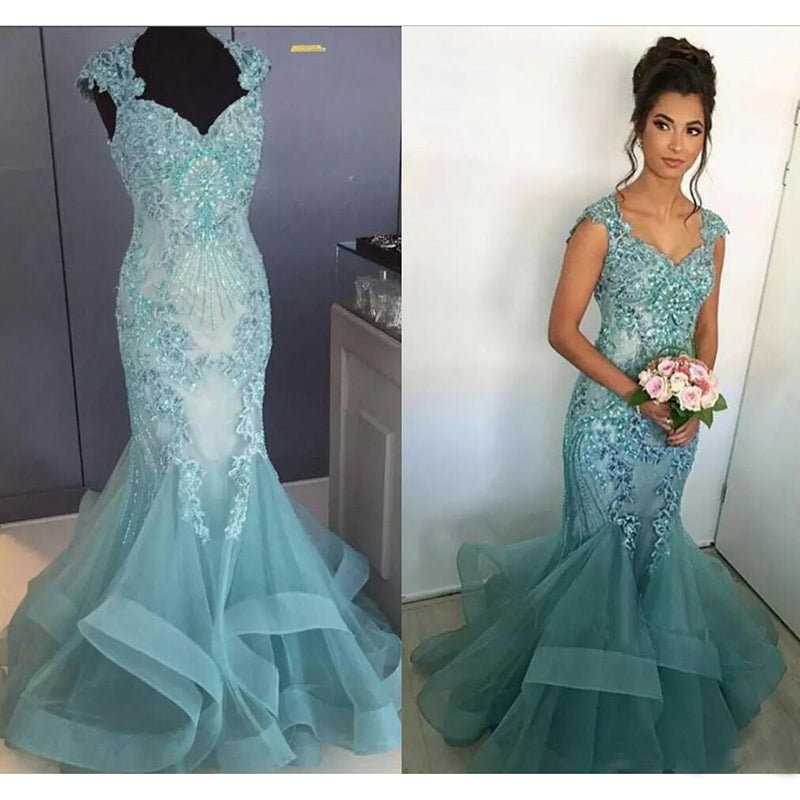 WD5698 Mermaid Wedding Dresses Lace Aqua Blue Fitted and Flare Bridal Gown  2018,women formal gowns