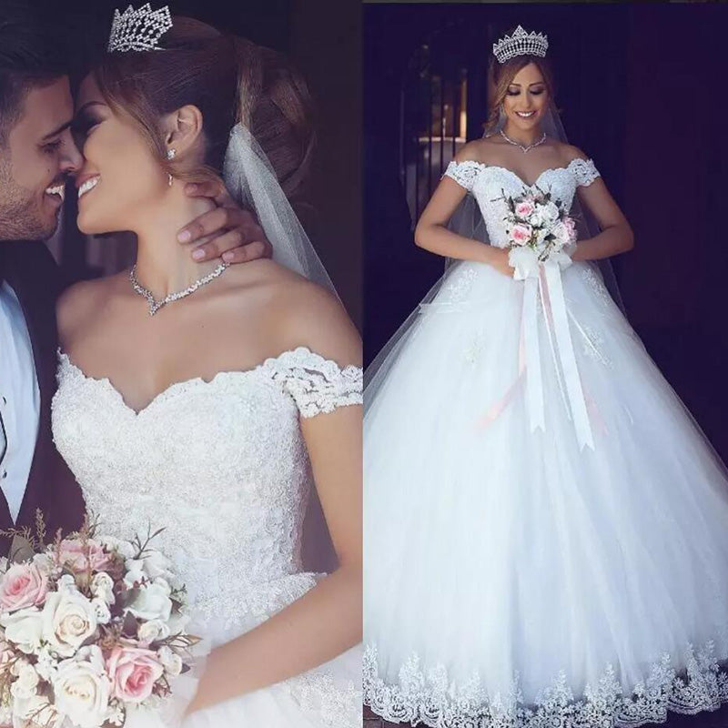 Vestido de novia de encaje princesa con hombros descubiertos WD654, vestido de novia 2020