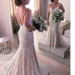 WD777 Expensive Chic Lace Wedding Dresses Ivory Spaghetti Straps Mermaid Wedding Gown