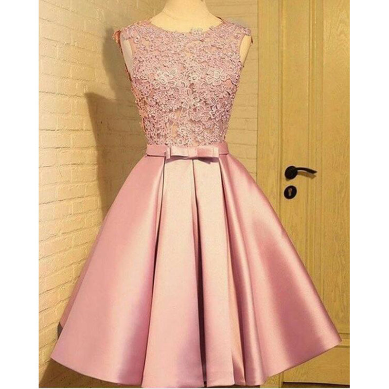 Lovely Chic 2018 Quinceanera dama dress Pink Short A Line Formal Gowns for Girls ,Short Dress for Homecoming Junior Prom