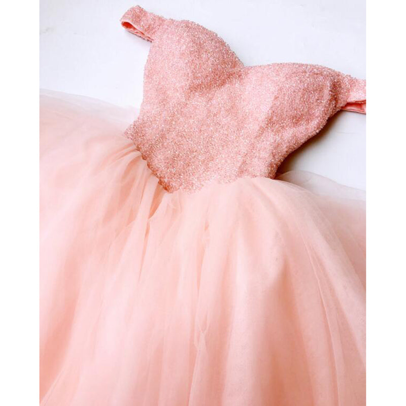 LP4569  Pink Off the Shoulder Full Beaded Puffy Short Prom Dress Homecoming Gown 2018 Graduation Dress