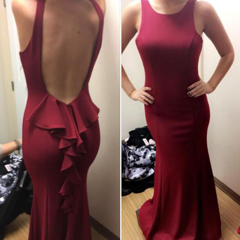 LP5556 Scoop Neck Spandex Jersey Burgundy Evening Dress Long Fitted Gown Women Sexy Formal Dresses 2018