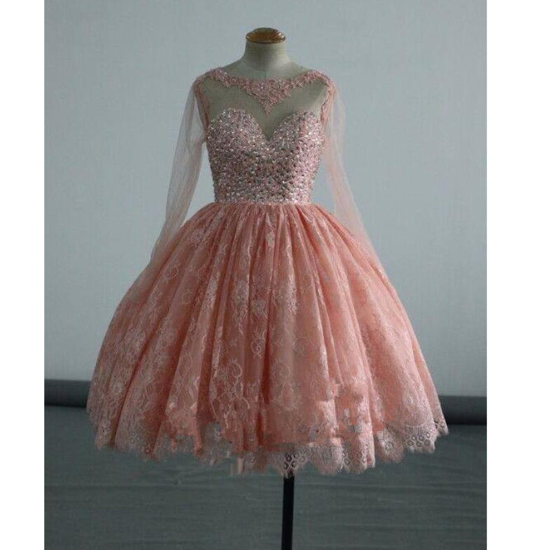 SP2589 Vestido de fiesta de manga larga Vestido corto de encaje para regreso a casa Vestido de graduación 2018 
