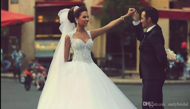 WD3391 Cap Sleeves Sexy Princess Pearl Lace wedding Dress A Line Custom Made High Quality