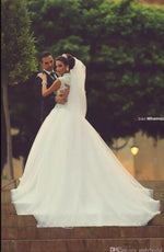 WD3391 Cap Sleeves Sexy Princess Pearl Lace wedding Dress A Line Custom Made High Quality