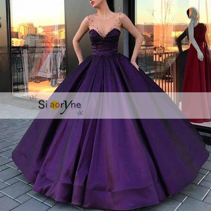 WD6874 Scoop Neck Ball Gown Wedding Dress Satin bridal Engagement Dress Reception Wedding party Gown 2018