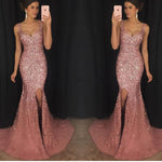 LP3069 Sexy Split Mermaid Prom Dresses 2019 Heavy Beaded Crystal Long Formal Evening Gowns abendkleider