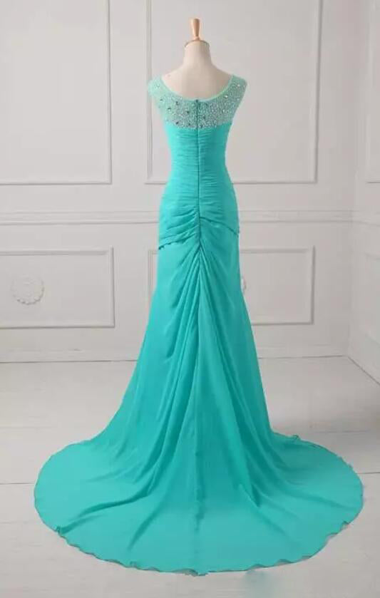 Turquoise Blue Mermaid Chiffon Formal Evening Gown with Beaded Pleated mother of the bride dresses 2018 LP5518