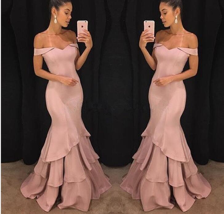 Off the Shoulder Pink Prom Dresses Mermaid Evening Long Gown for Women robe de soiree longue